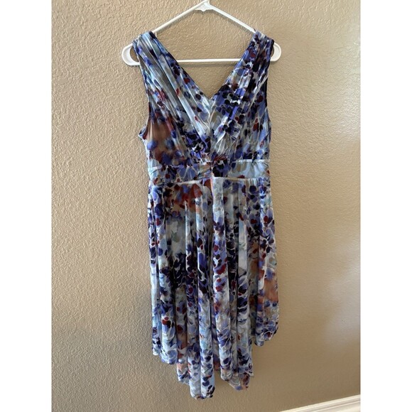 Simply Vera Vera Wang Sz M Blue Black Print Asymmetrical Polyester Dress - Picture 1 of 3